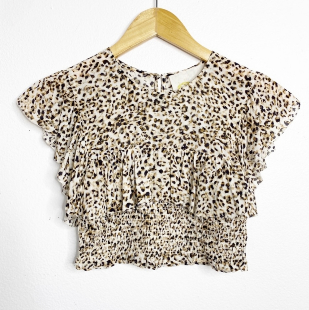 Leopard Flutter Ruffle Crop Top - Blue Life - Picture 5 of 9